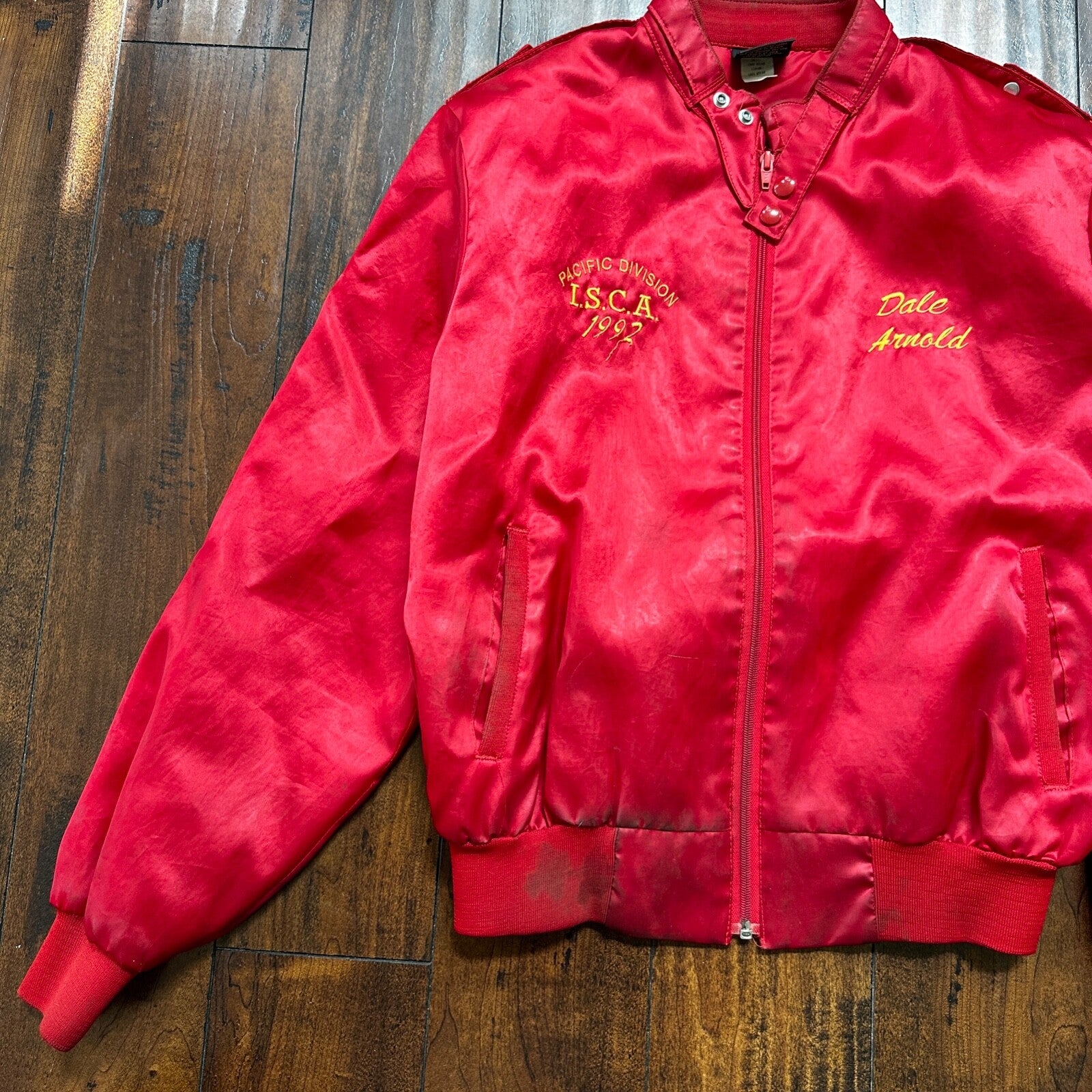 VTG 90s GTX Pacific Divison Satin Bomber Jacket USA Rare 80s ISCA Dale Arnold