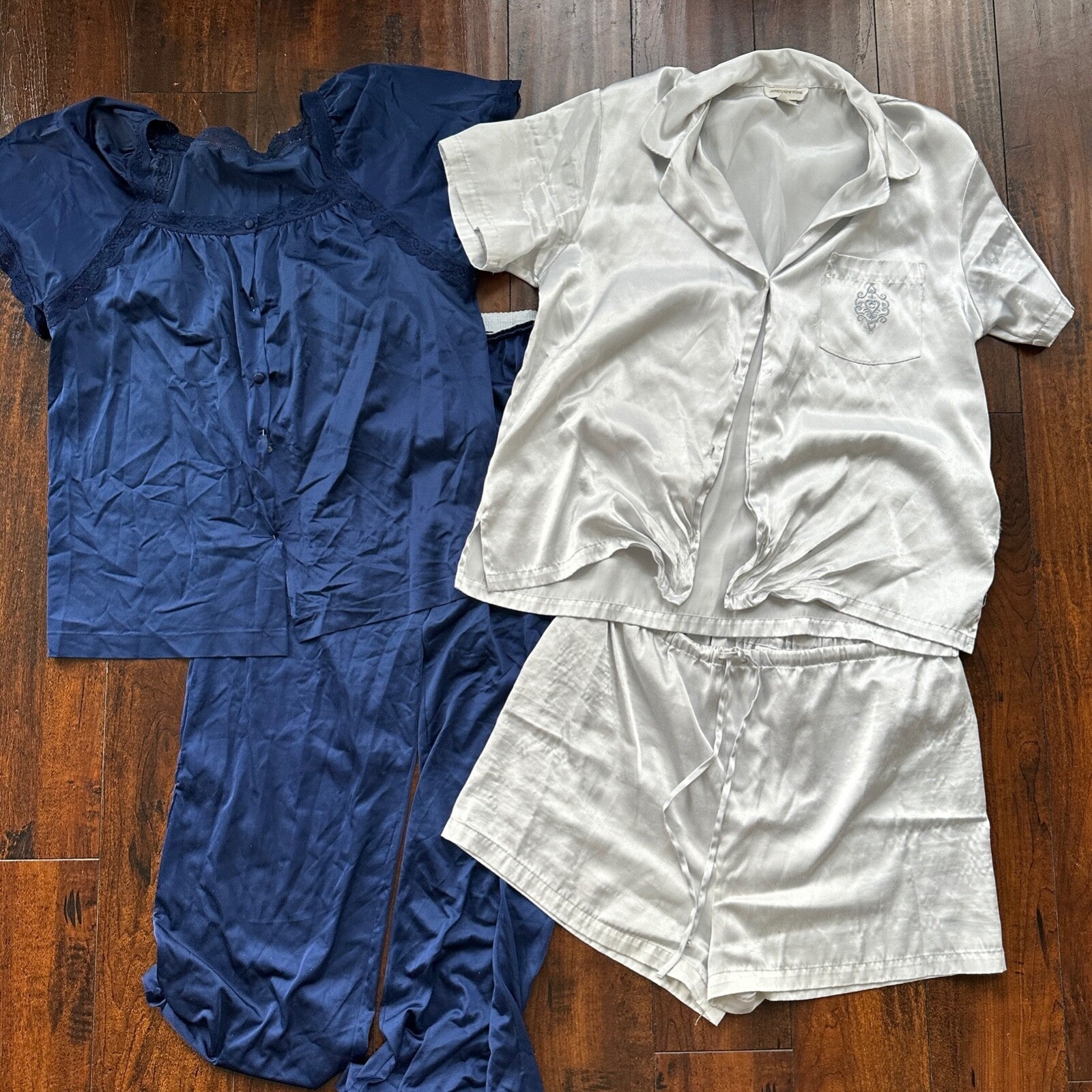 Two Cute Sets Jones New York Silky Pajamas Short Sleeve Missing Buttons VTG