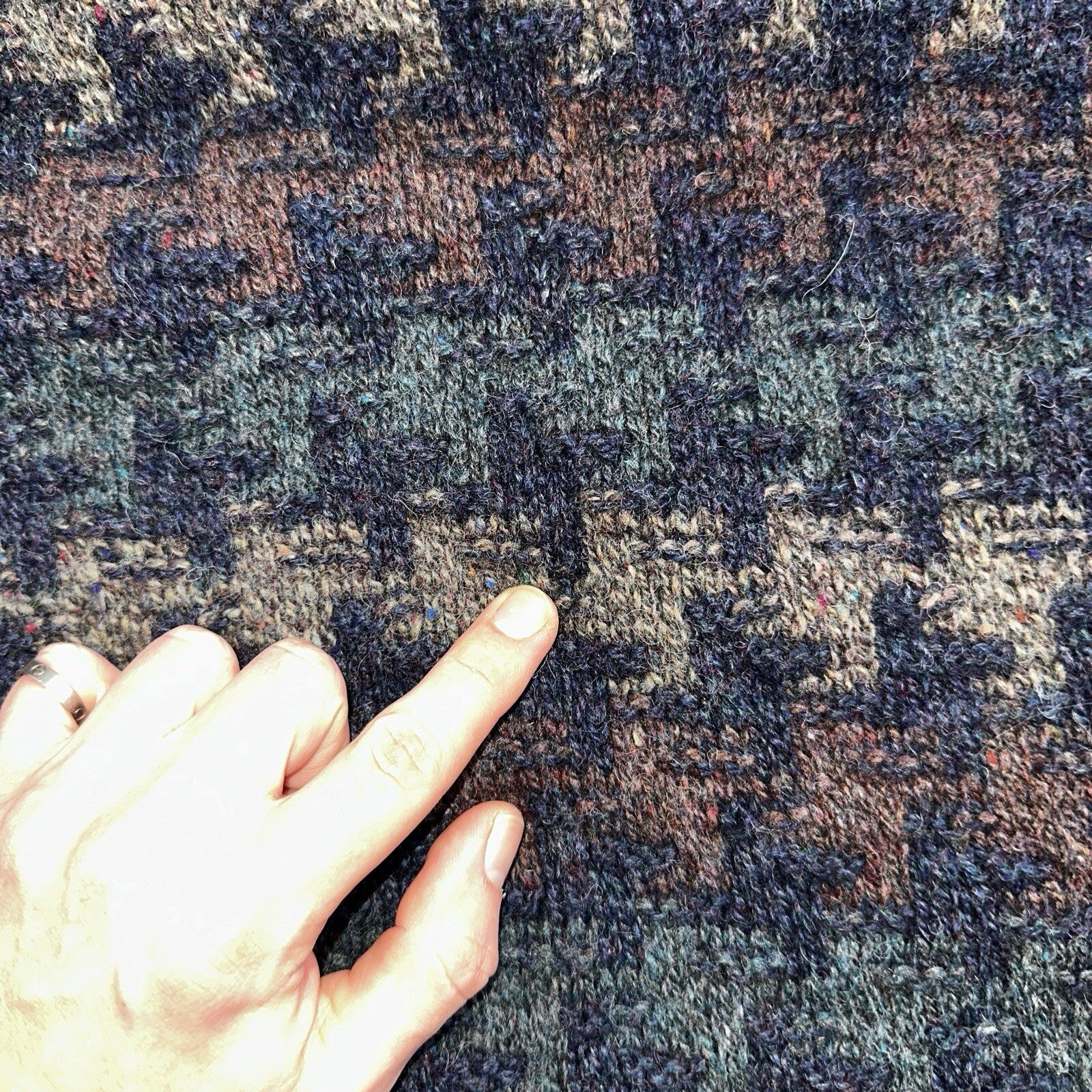 Orvis Men’s Wool Sweater XL Navy Green Tan Brown Jumper Houndstooth GrandpaCore