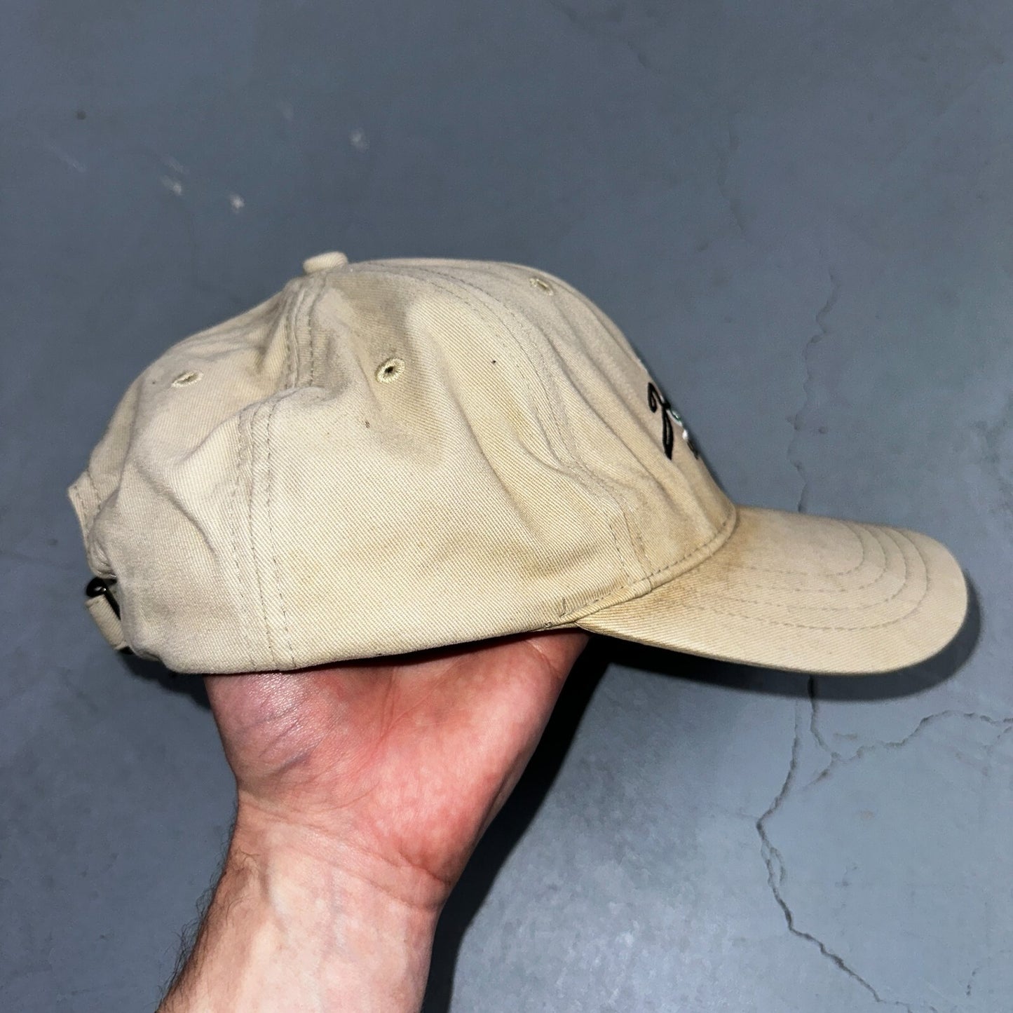 John Deere VTG Hat Cap Snapback Yellow Stained Tractor Fun Farmer Used