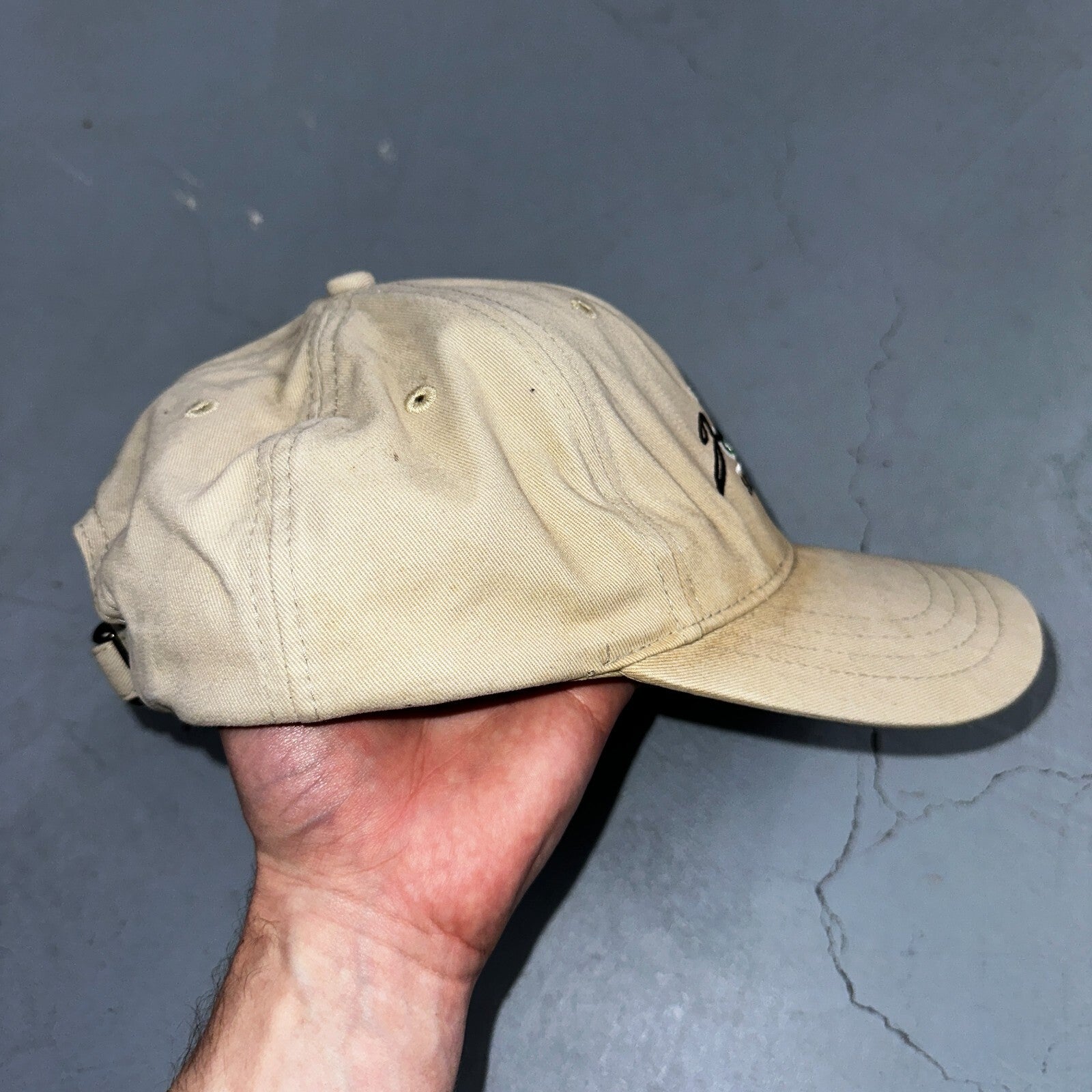 John Deere VTG Hat Cap Snapback Yellow Stained Tractor Fun Farmer Used