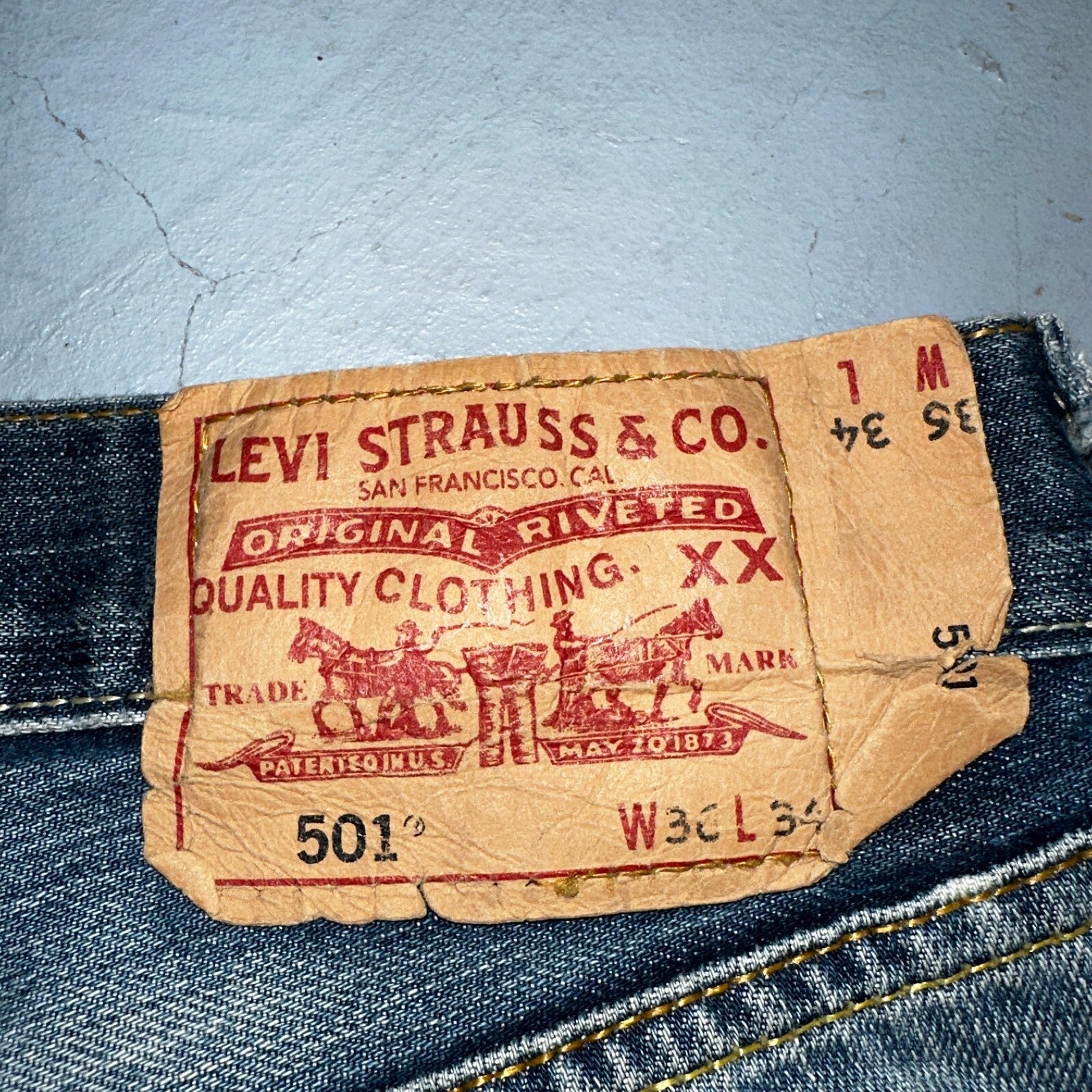 Levis 501 Vintage Y2K XX Straight Leg Jeans Blue Crazy Wash 36x34 Act 34x31