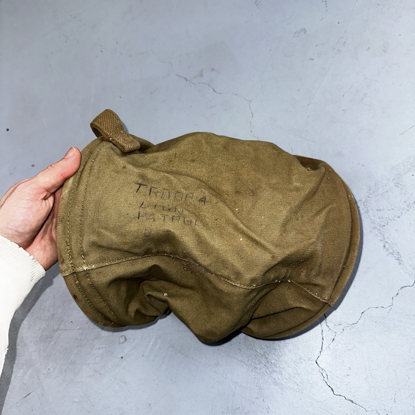 WWII US Army Cavalry Collapsable Folding Canvas Jeep Water Bucket 1943 40s Bag