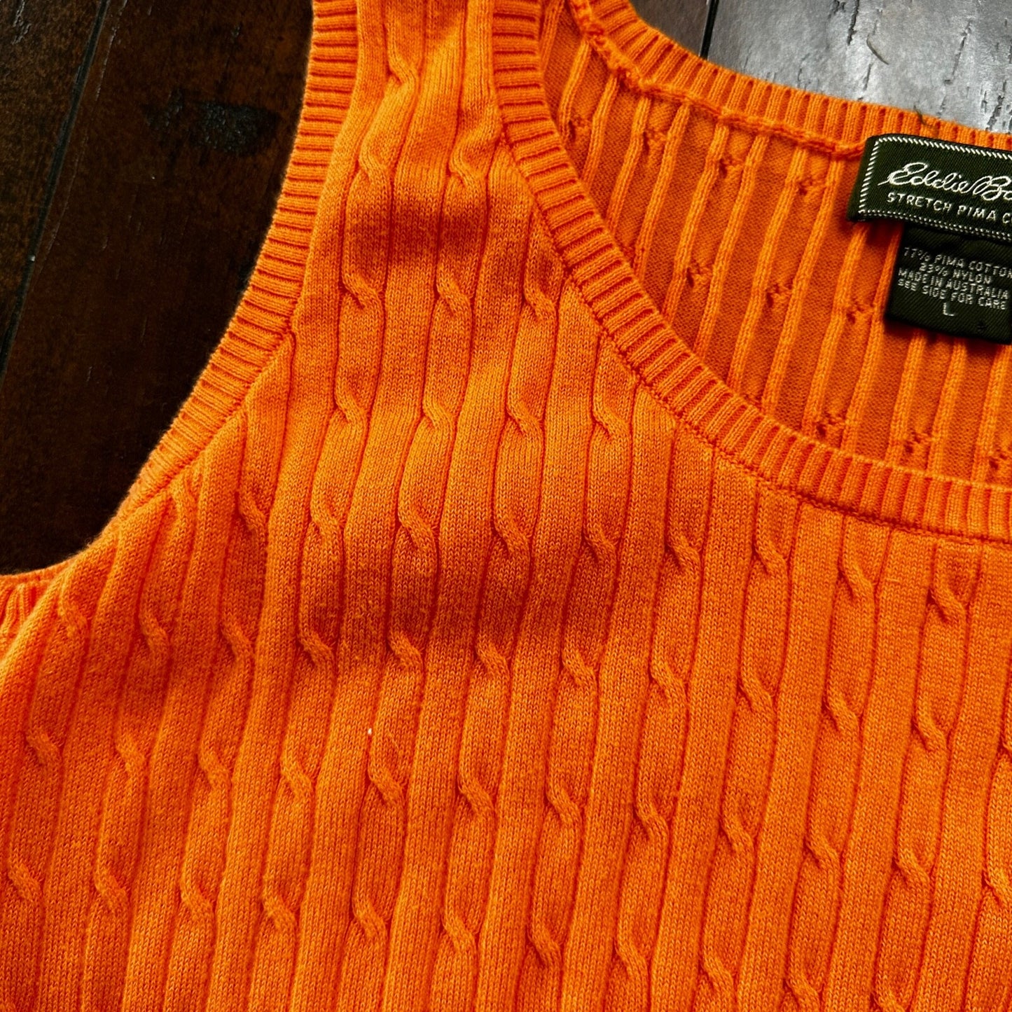 Eddie Bauer Tank Top Womens L Orange Knit Pima Cotton Soft VTG Style Vest Cool