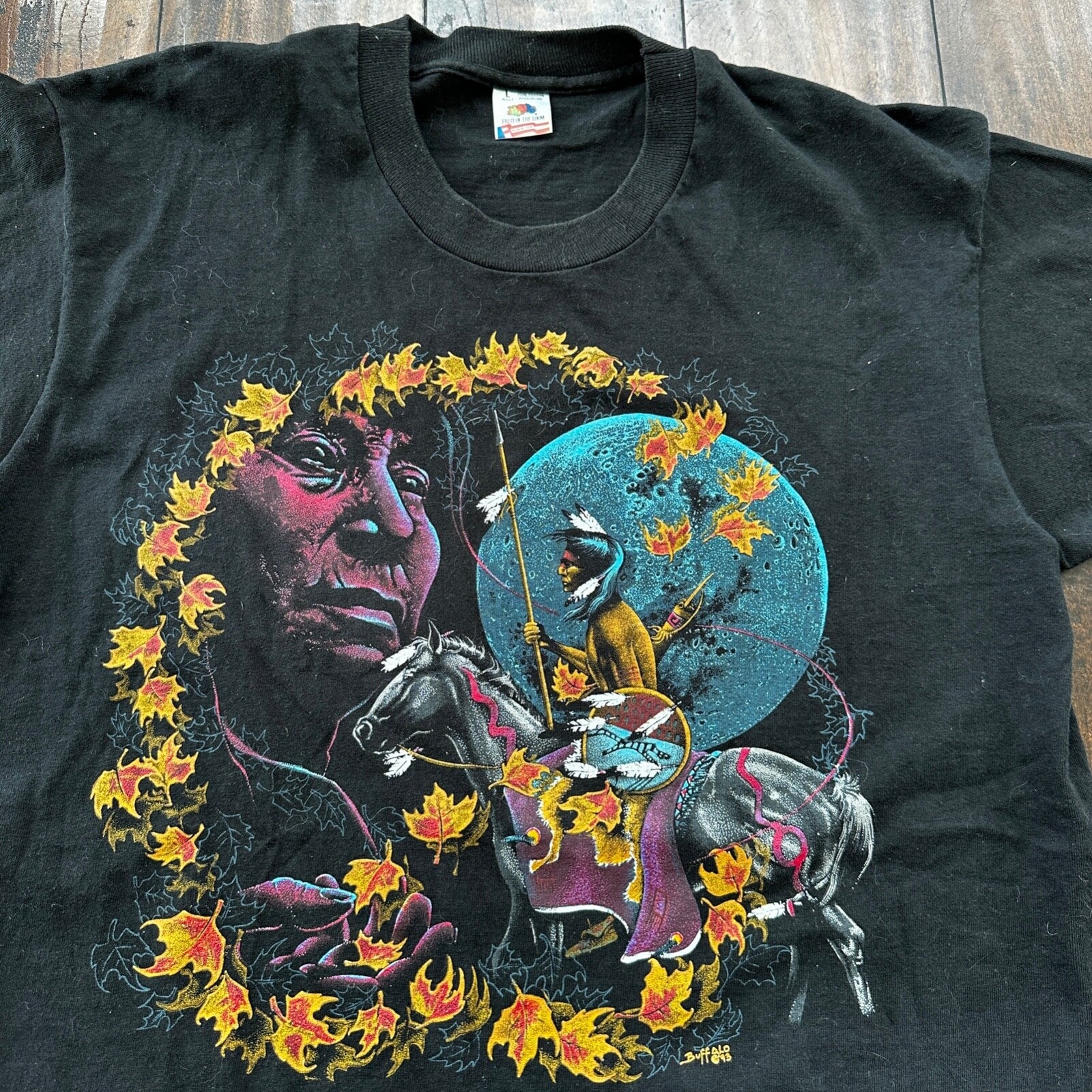 Native American Indian Horse Tribal Single Stitch Vintage T Shirt Moon Black Rap