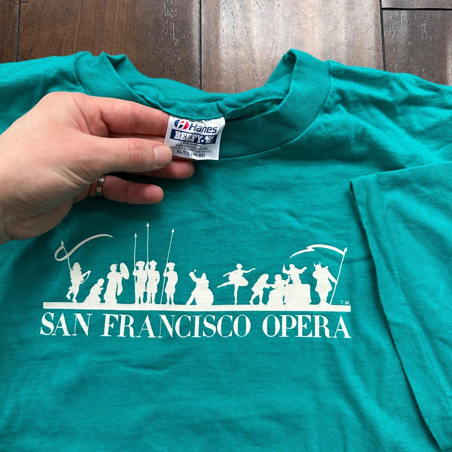 San Francisco Opera Hanes Vintage T Shirt 80s Beefy Green Teal Single Stitch