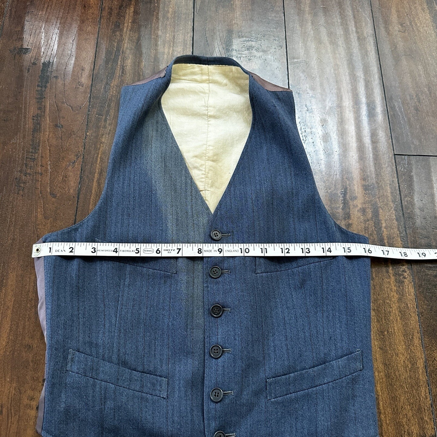 30s 40s 3 pc Pinstripe Blue Double Breasted Suit Belt Back Wool 34 26x31 Faded