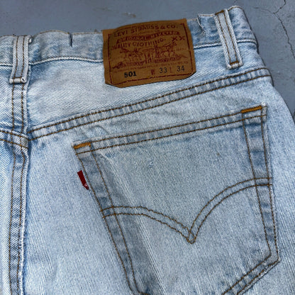 Levis 501 Vintage 90s USA XX Straight Leg Jeans Blue Light Wash 33x34 Act 31x32
