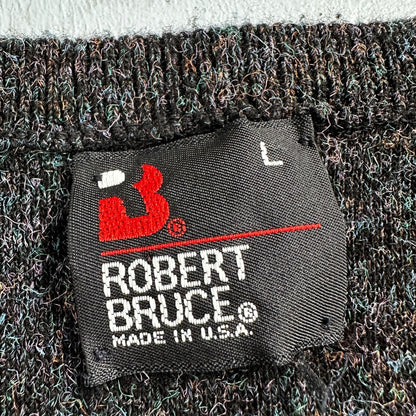 Robert Bruce Vintage Sweater Mens L Gray V Neck Knit Pullover 90s