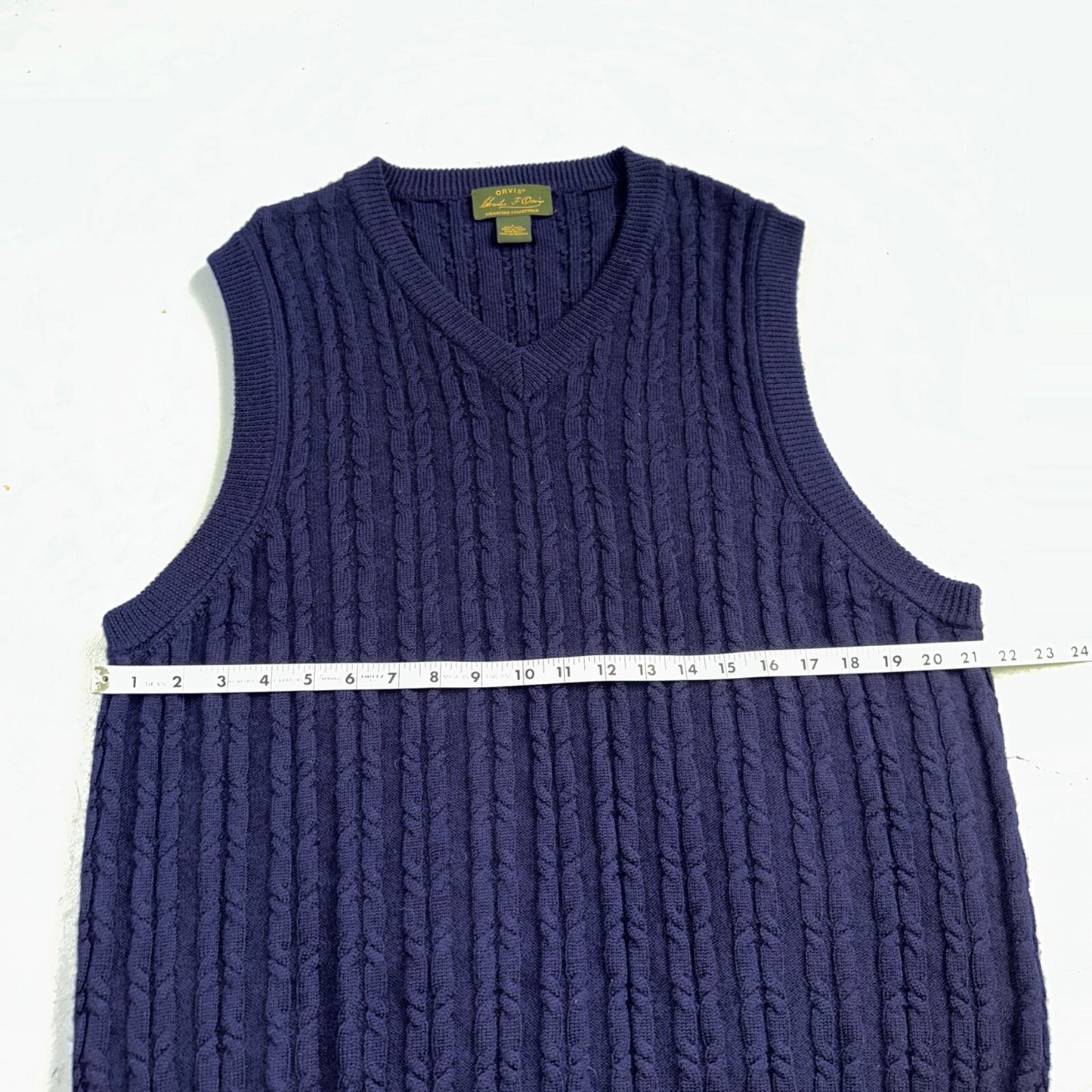 Orvis Men Large L Signature Collection SCG 100% Wool Blue Vest EUC Navy