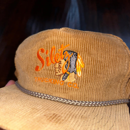 Silety Trucking Indian Vintage Hat Cap Snapback Corduroy Brown 80s Hipster Cool