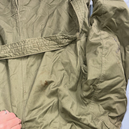 1950 US Army OD-7 Overcoat Cotton No Liner Korean War Trench Coat Belted OG 107