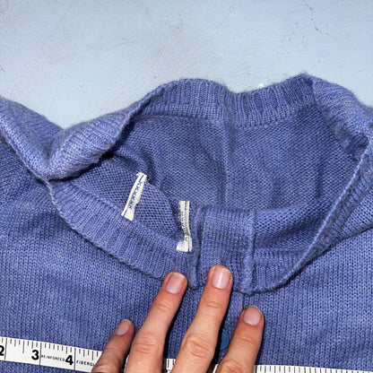 Vintage Sweater Womens Purple Open Knit Short Sleeve 80s Round Neck Top 1980s