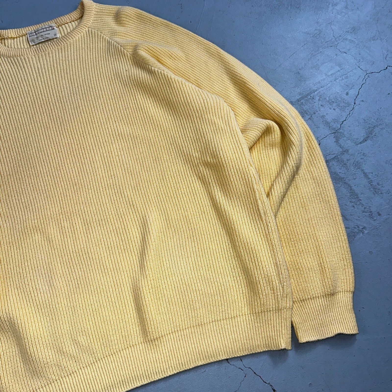 Lord Jeff Mens Chunky Knit Pullover Crewneck Sweater Fine Cotton USA Yellow XL