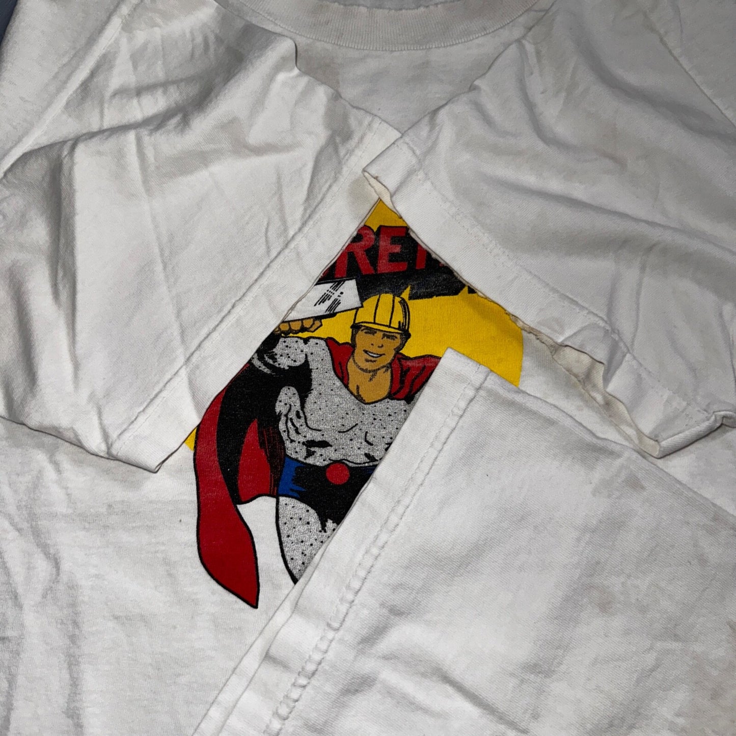 Superman Concrete Man Funny VTG T Shirt 90s USA Spin Off Marvel Construction Rap