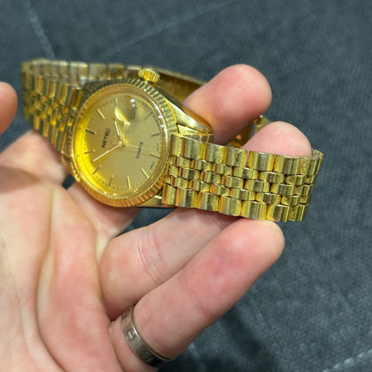 Vintage Netec Womens Gold Tone Watch Needs Battery Japan Movement Quartz