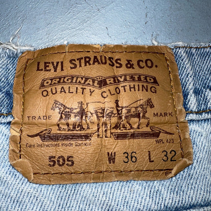 Levis 505 Vintage 90s Orange Tab Jeans 36x32 Thrashed Light Wash 501 Act 33x31