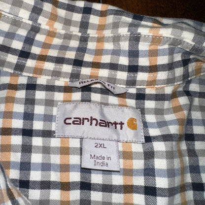 Carhartt Mens Size 2XL Relaxed Fit Blue Check Button Down Up Short Sleeve Shirt