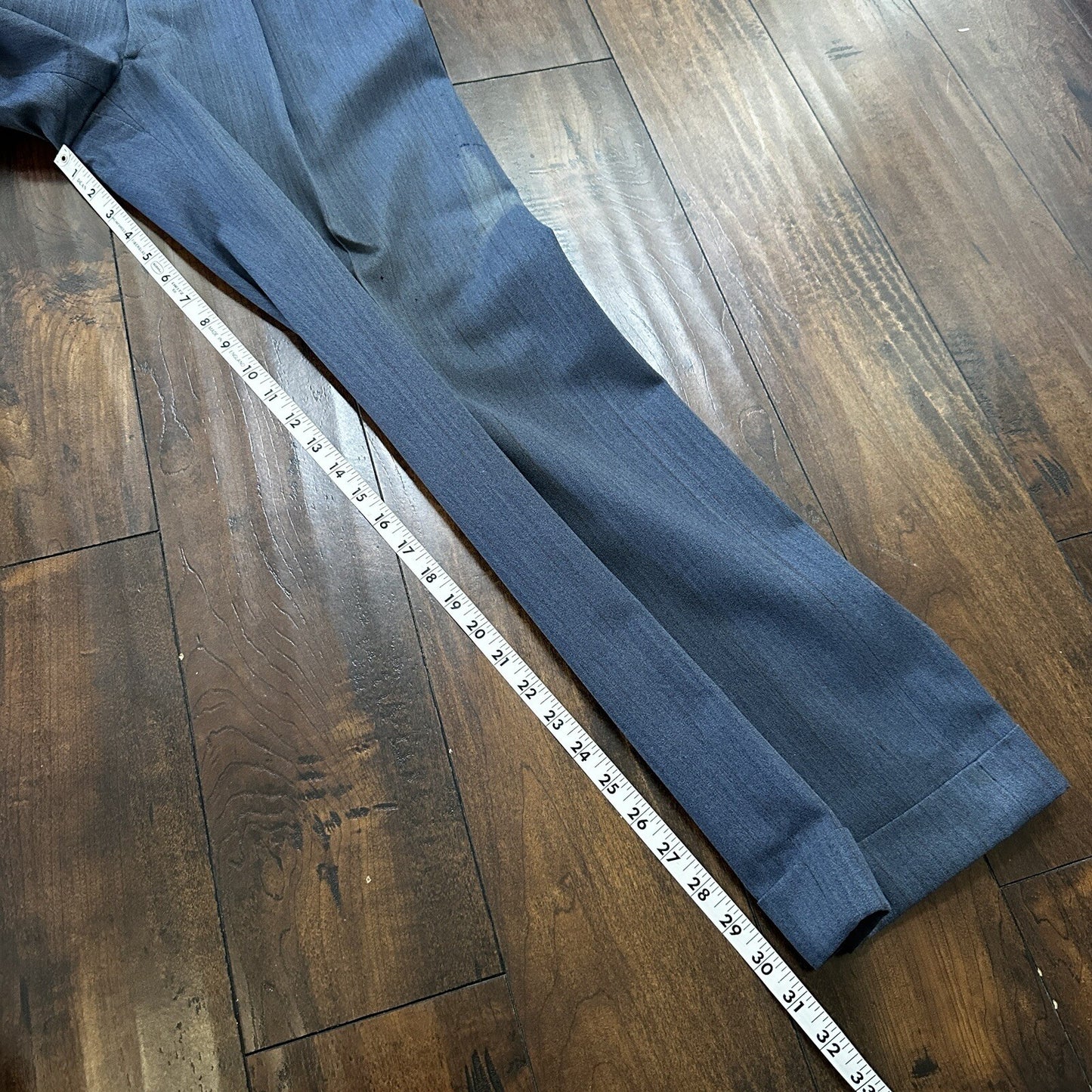 30s 40s 3 pc Pinstripe Blue Double Breasted Suit Belt Back Wool 34 26x31 Faded