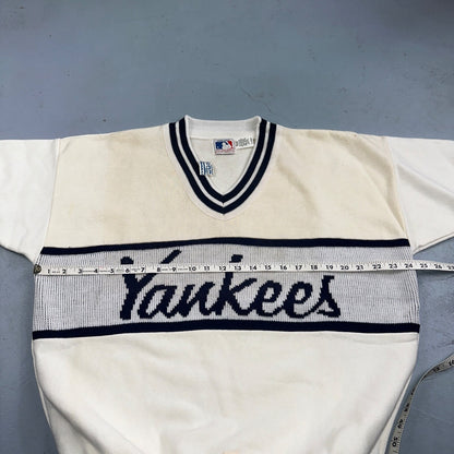 VTG NWT 90s New York Yankees Cliff Engle Knit White Baseball Sweater Mens XL USA