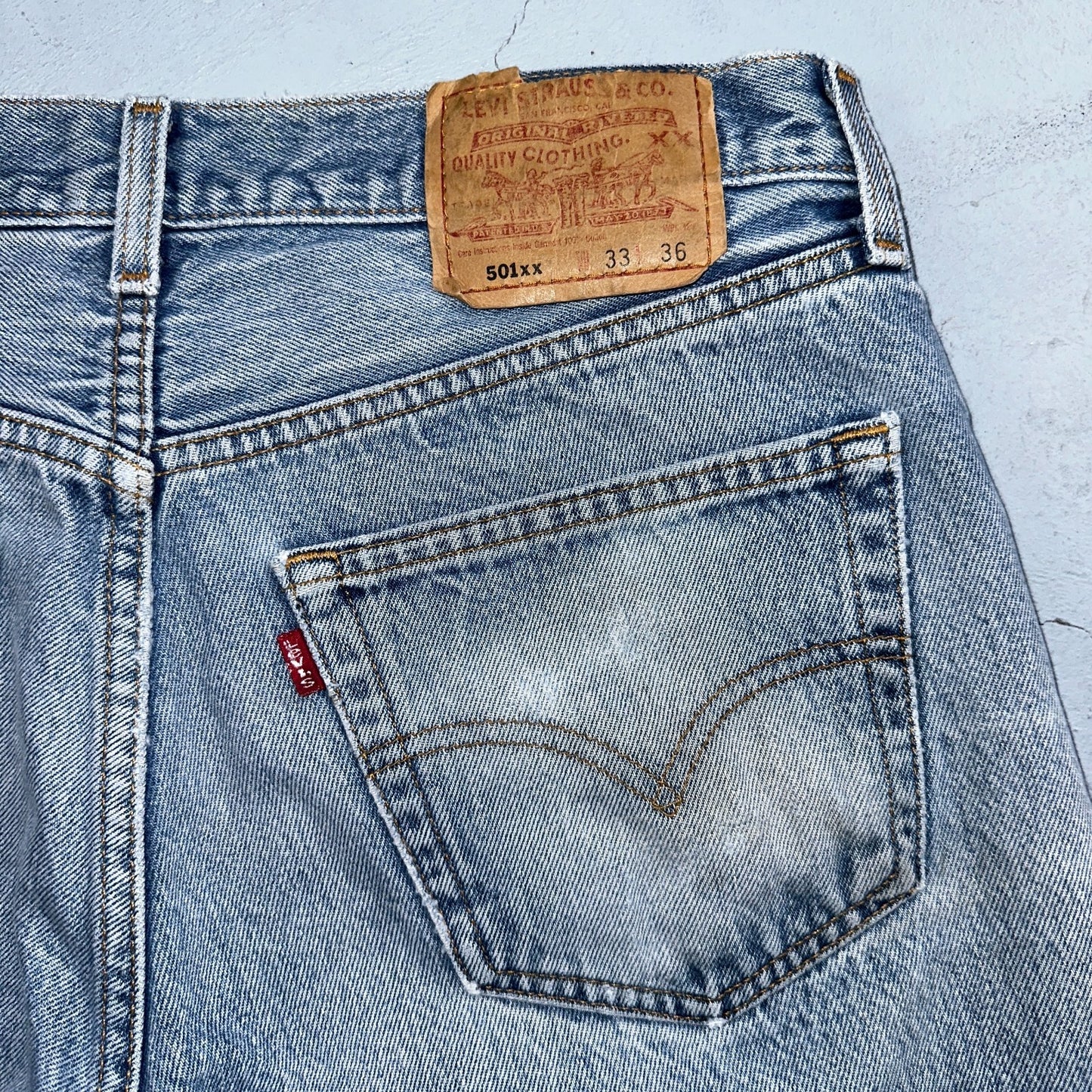 Levis 501 Vintage 90s Mexico Straight Leg Jeans Blue Light Wash 33x36 Act 31x32