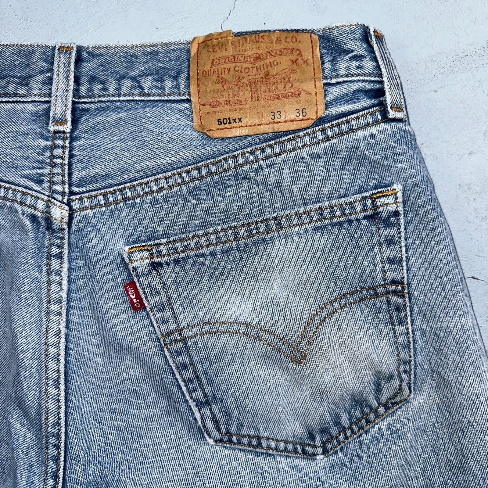 Levis 501 Vintage 90s Mexico Straight Leg Jeans Blue Light Wash 33x36 Act 31x32