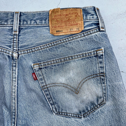 Levis 501 Vintage 90s Mexico Straight Leg Jeans Blue Light Wash 33x36 Act 31x32