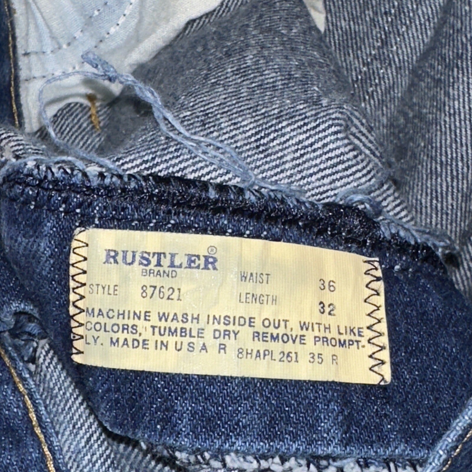 Vintage 1970s Rustler Blue Jeans Mens 36x32 (33x30) Made USA Talon Zipper 70s