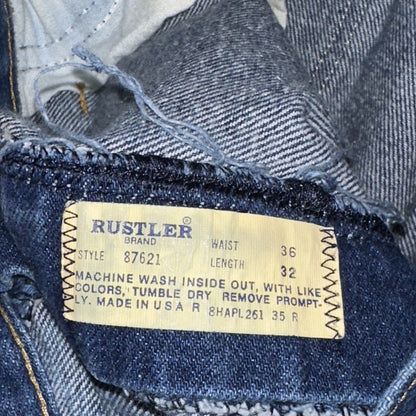 Vintage 1970s Rustler Blue Jeans Mens 36x32 (33x30) Made USA Talon Zipper 70s