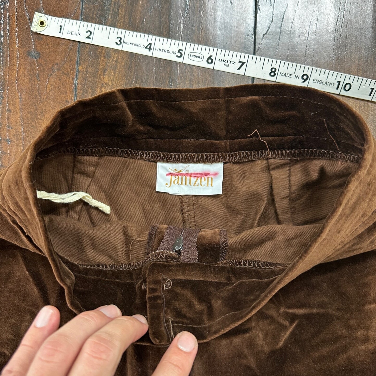 VTG Jantzen 1970s Pants 23x30 Brown Velour High Waist Flair Rockabilly 8