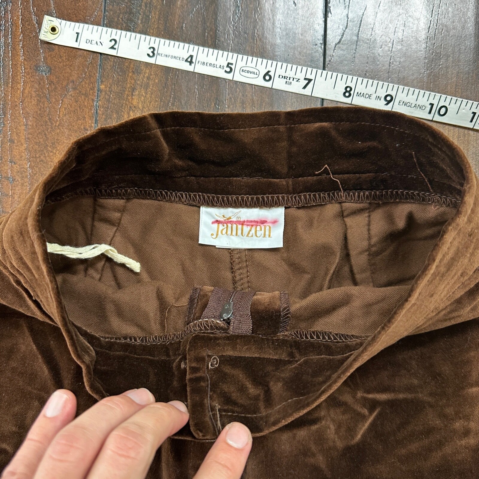 VTG Jantzen 1970s Pants 23x30 Brown Velour High Waist Flair Rockabilly 8