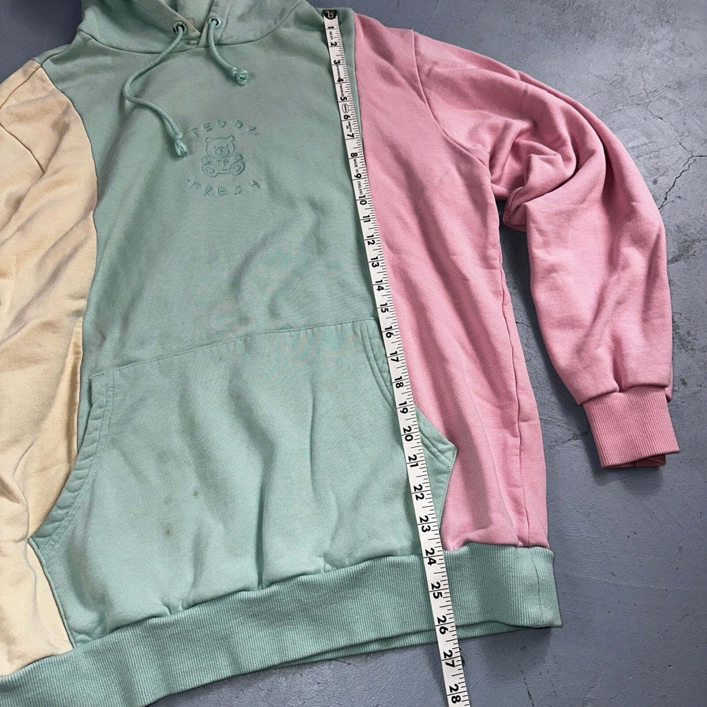 Teddy Fresh Size M Embroidered Logo Hoodie Sweatshirt Pastel Color Block