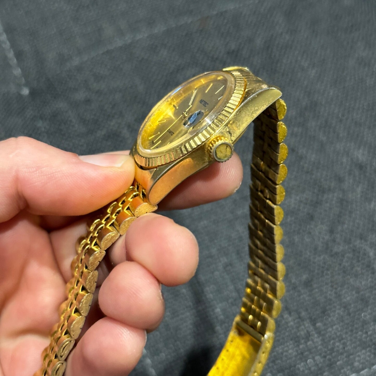 Vintage Netec Womens Gold Tone Watch Needs Battery Japan Movement Quartz