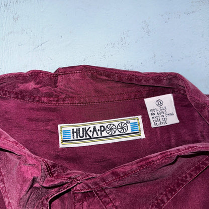 Huk A Poo Mens 2XL Short Sleeve Silk Collared Putting Up Purple VTG