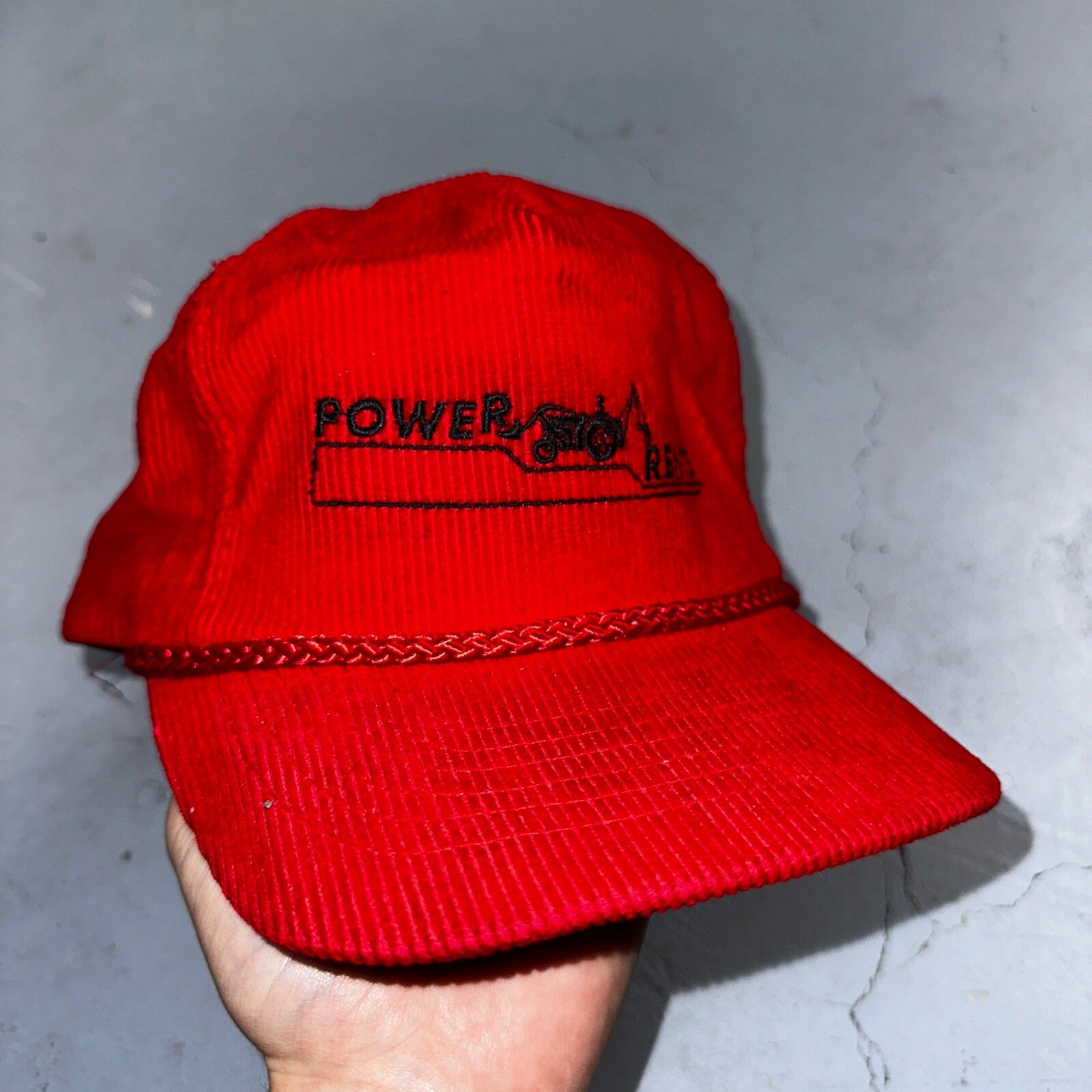Power Rents Corduroy VTG Hat Cap Snapback Oregon Portland Red Calhead Trucker
