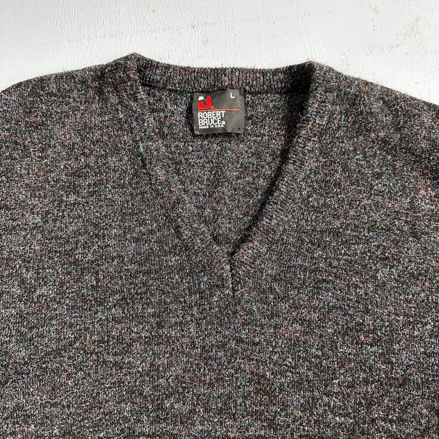 Robert Bruce Vintage Sweater Mens L Gray V Neck Knit Pullover 90s