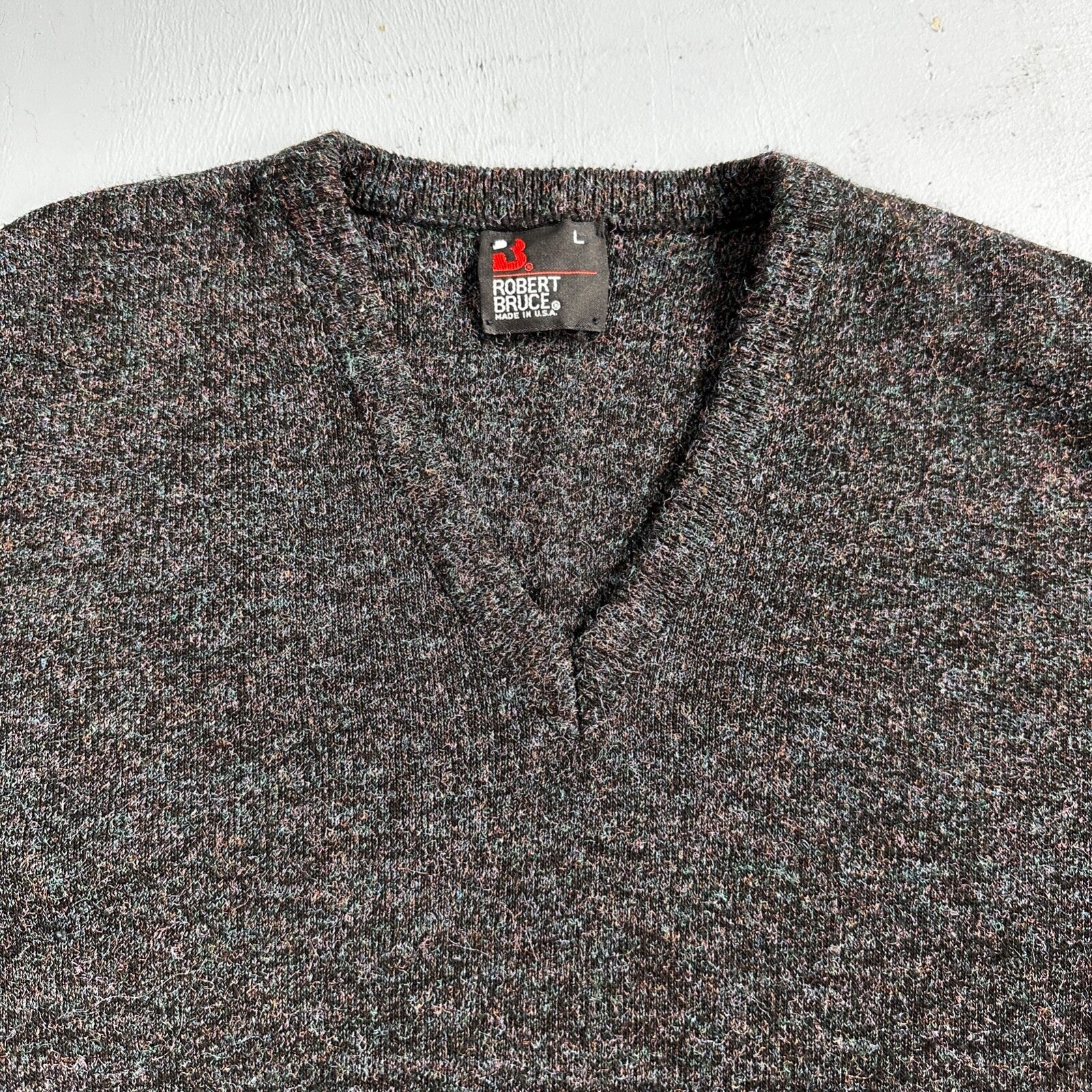 Robert Bruce Vintage Sweater Mens L Gray V Neck Knit Pullover 90s