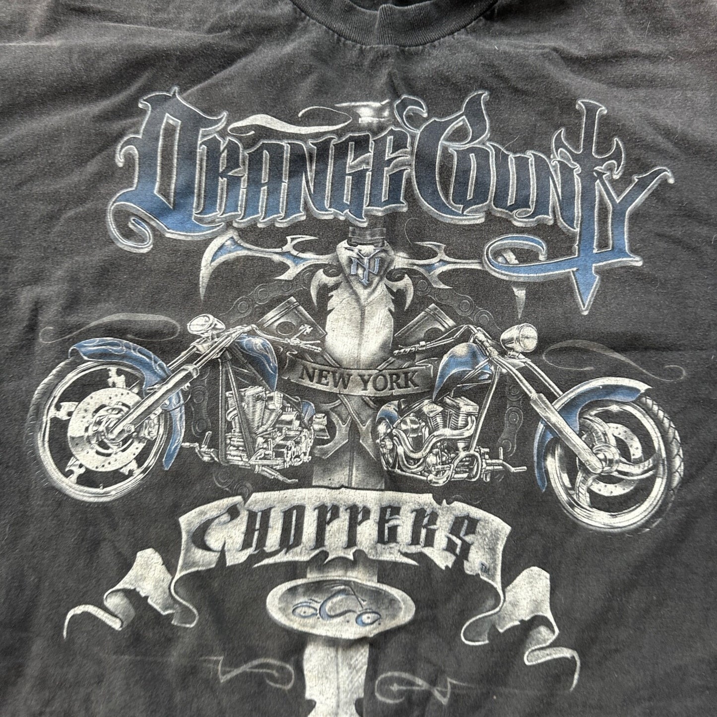 Motorcycle New York Chopper Vintage Style T Shirt 2XL Black Faded Harley Cool