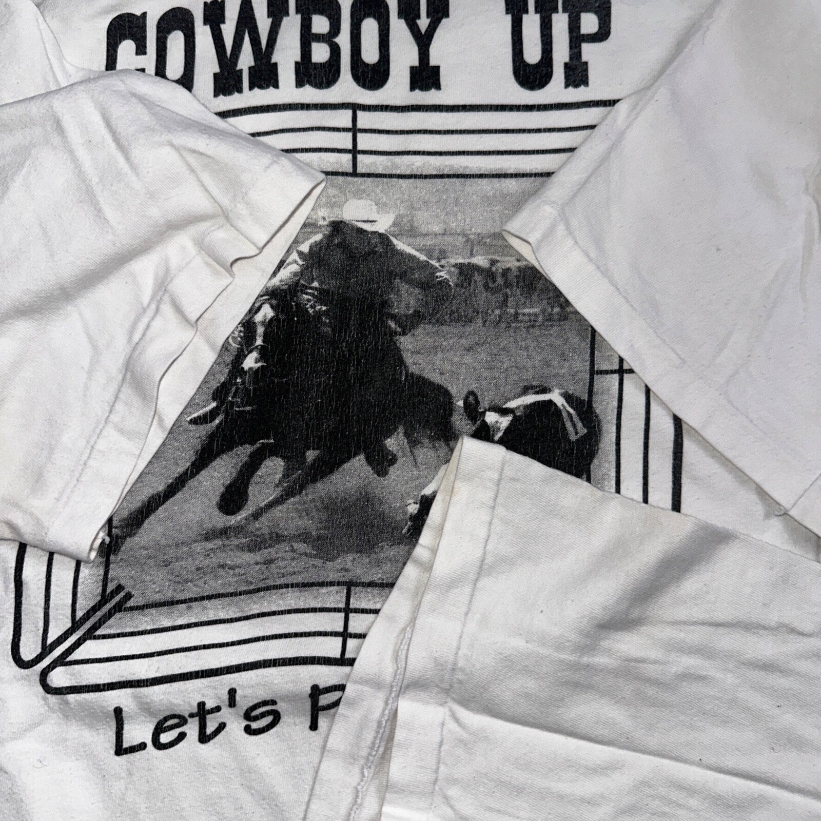 Cowboy Up Hanes Rare 90s VTG T Shirt Rodeo USA America Cow Boots Country Photo