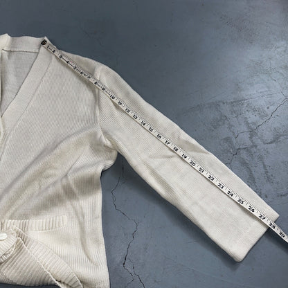 Vintage 1970s 70s White Basic Cardigan MCM Rockabilly Simple Acrylic 80s Preppy