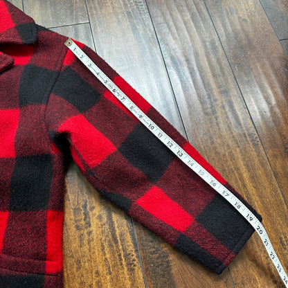 VTG Woolrich Coat Womens M Red Black Plaid Wool Blend Mackinaw Jacket 1970s 70s