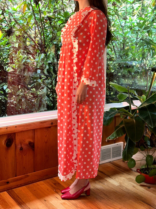 VTG 1970s Dress Grandmacore Cottagecore Casual Rockabilly Polka Dot Cute Red