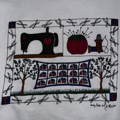 Grandma Core Sewing 90s USA Sweatshirt VTG Crewneck Large Autumn Fall Halloween