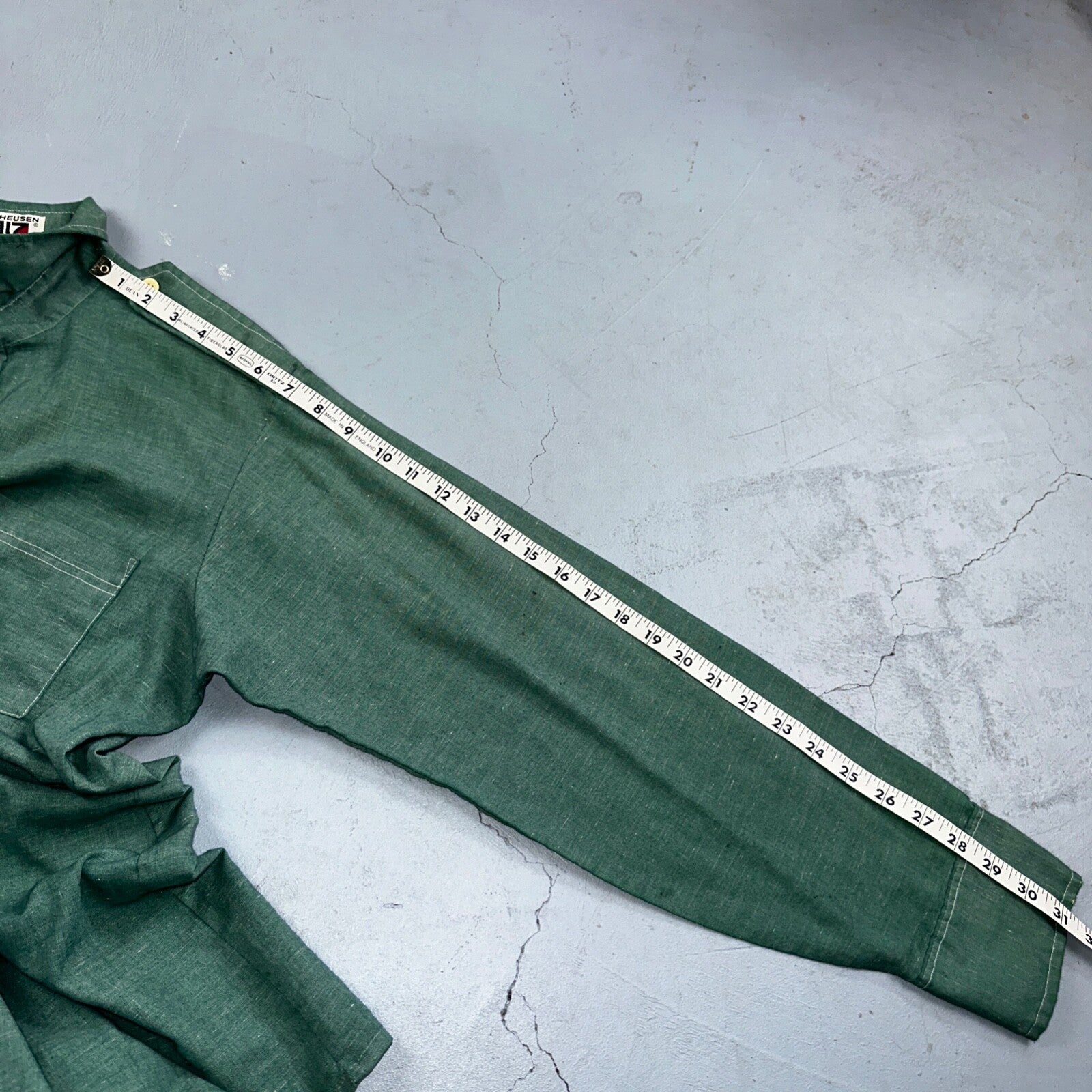 Vintage Van Huesen 417 Men's Long Sleeve Green Shirt Button Down Vanopress 70s