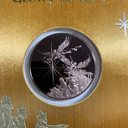 VINTAGE FRANKLIN MINT 1973 GLORY TO GOD CHRISTMAS CARD WITH COIN IN BOX