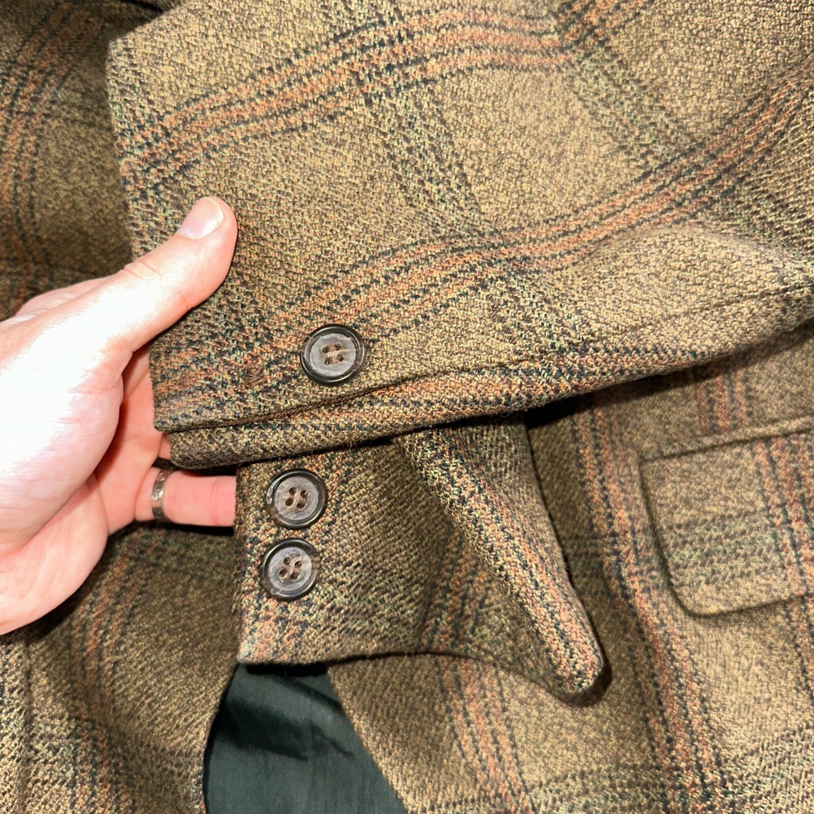 VTG Mens Suit 42 Jacket Sport Coat Rockabilly 80s 70s Wool Stripe Brown Short