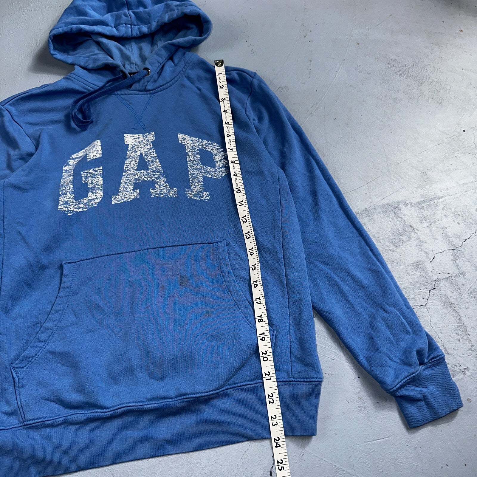 GAP Hoodie Mens Small Blue Navy Lightweight Spellout Casual Sweater Sweatshirt