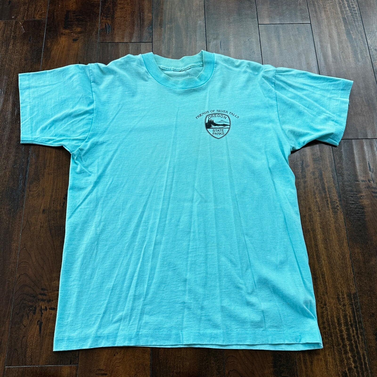 Silver Falls Oregon VTG T Shirt Single Stitch Blue Swimming Boat Cool Teal