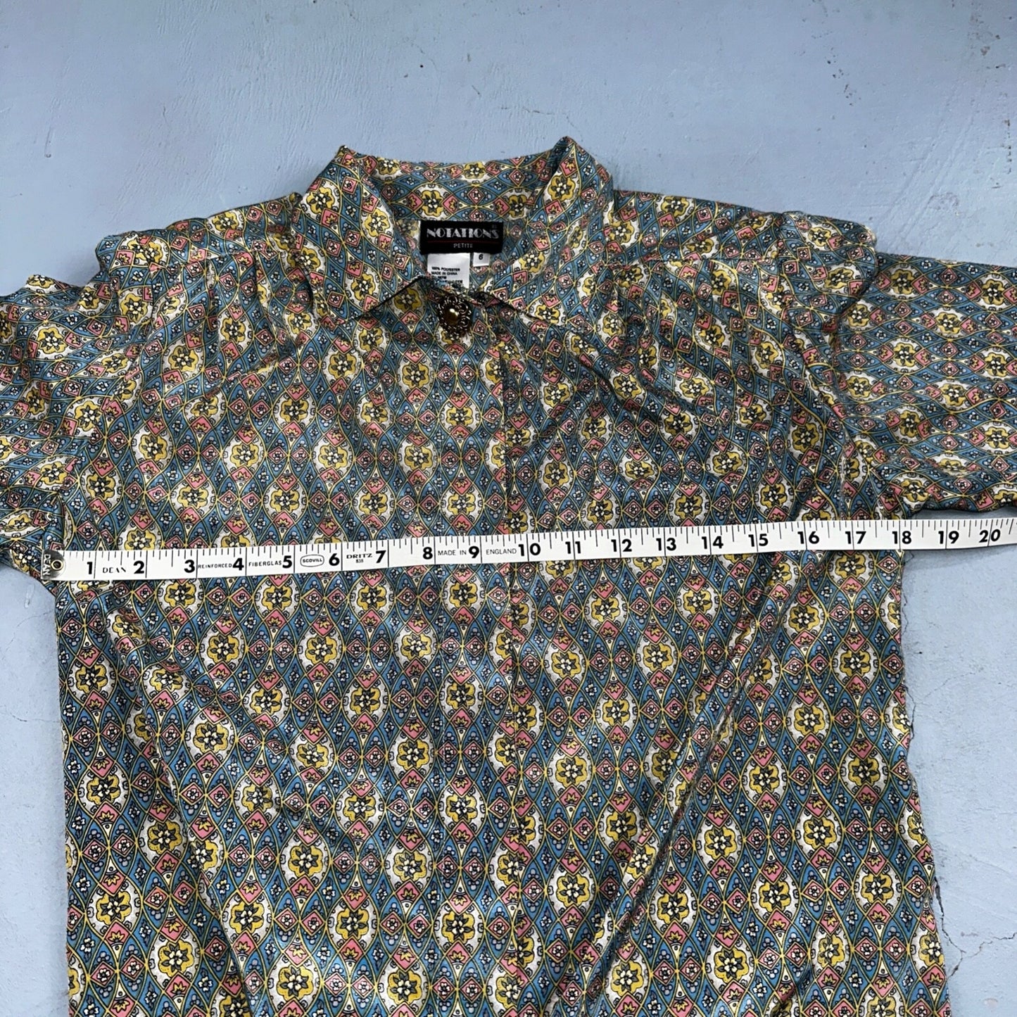 Notations Petite Shirt Womens Petite 6 Crazy Print Collared Button Down VTG