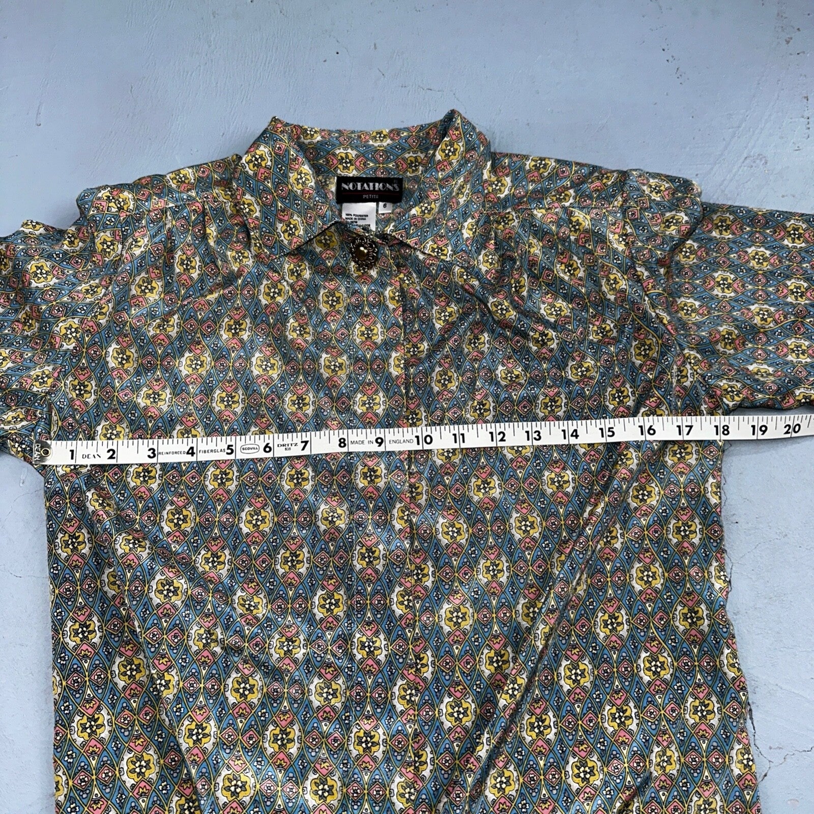 Notations Petite Shirt Womens Petite 6 Crazy Print Collared Button Down VTG